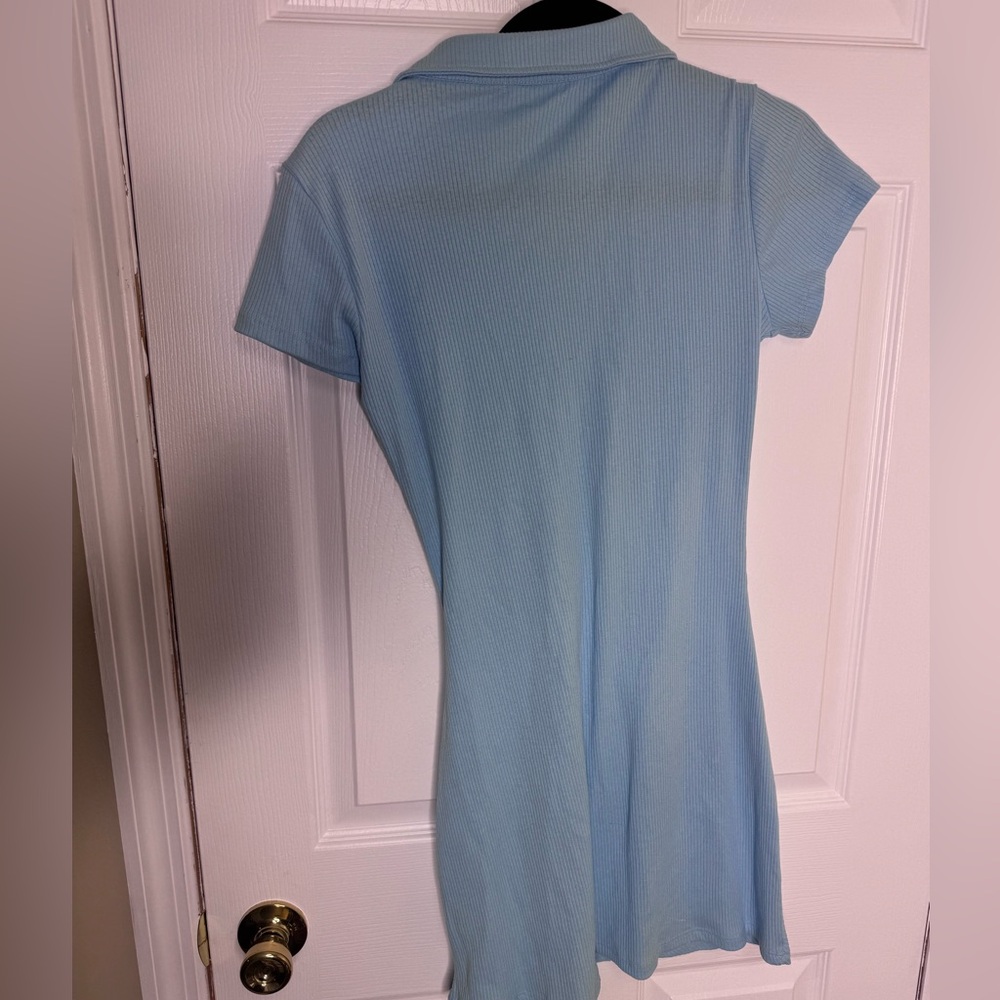 Light Blue Ribbed Button-Front Dress - Picture 4 of 5